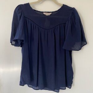 Nanette Lepore Navy Blouse Lightweight Flutter Sleeves Medium